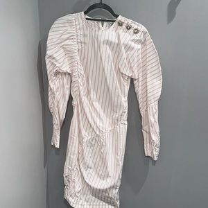 Gorgeous ganni pink and white dress with diamonds by the shoulder.